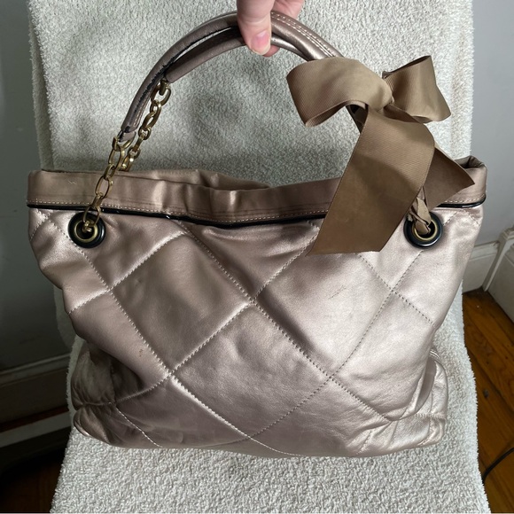 Lanvin Amalia Cabas Quilted Lambskin Leather Chain Strap Shoulder Purse Bag Tote